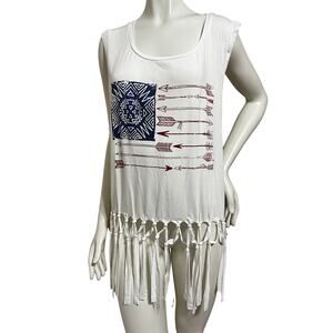 NWT KRISTINMARIE Soft Stretchy Flag Fringe Edge Tank or Cover-Up Shirt Size XL